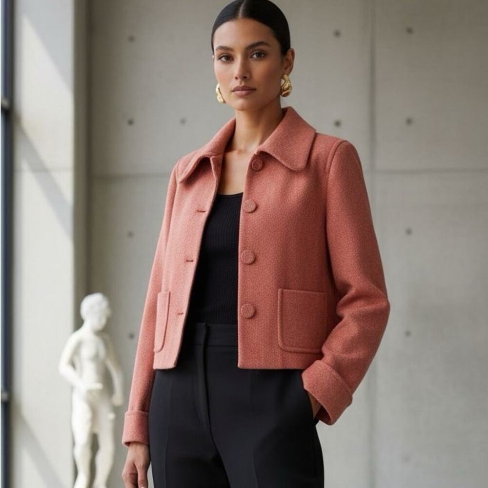 LIZ CLAIBORNE Coral Wool Blend Cropped Jacket Boxy Coat Office Work Careerwear